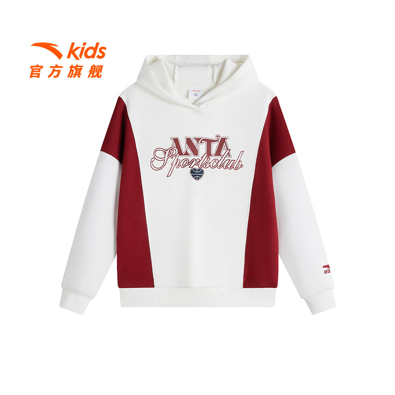 安踏女童连帽卫衣儿童新款春装车上衣2025大童运动休闲撞色套头衫