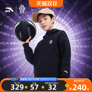 安踏儿童男女大童梭织运动上衣2025冬新款 保暖儿童运动连帽薄外套