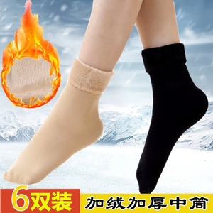 有棵树冬季袜子加厚加绒丝袜女短袜黑色保暖睡眠袜家居中筒袜成人