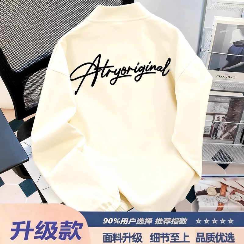 美式高街风字母印花棒球服夹克男