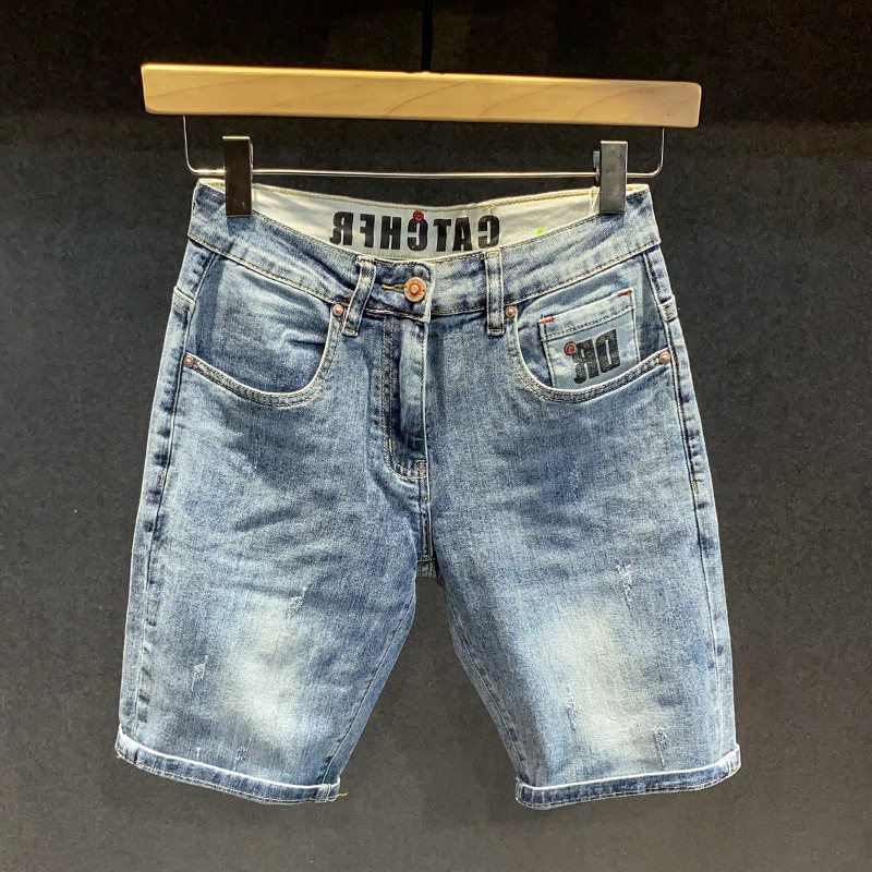 夏季薄款小脚五分裤男士韩版潮流修身牛仔短裤夏装弹力男裤马裤5