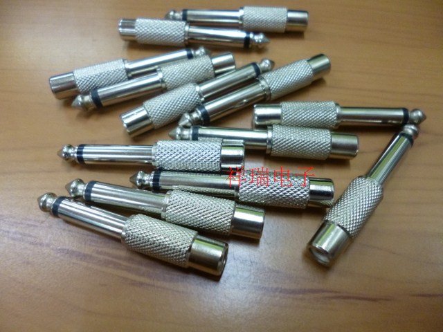 全新镀镍 单声道转换插头滚花6.35公转RCA母转接头 莲花母转6.5公