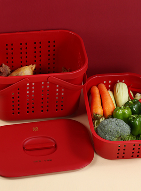 潮汕复古红色塑料提篮传统喜事结婚手提筐购物菜篮家用乔迁收纳篮