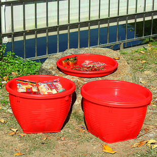 结婚乔迁八角大红带盘箩筐箩水果担粮食稻谷箩子孙桶喜事塑料红桶