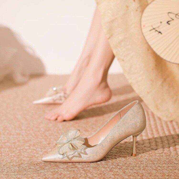 小众法式气质温柔新中式百搭高跟鞋配旗袍2025新款细跟礼服鞋婚鞋