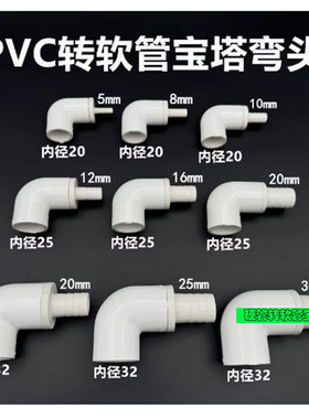 PVC变径弯头异径90度弯头大小直角弯PVC给水管转软管接头宝塔弯