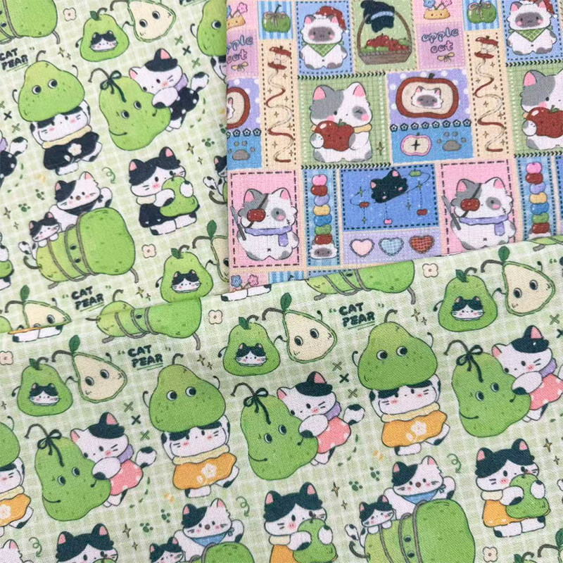 原创独家版权卡通拼布印花布加密棉麻布料diy手工布书皮布包包布