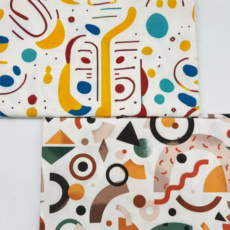 原创多巴胺几何印花面料加密棉麻布料diy手工布头包包布装饰桌布