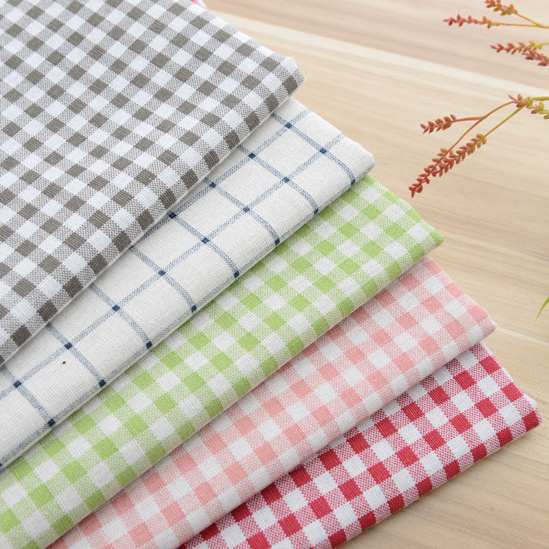 格子布棉麻布料ins花布清仓处理