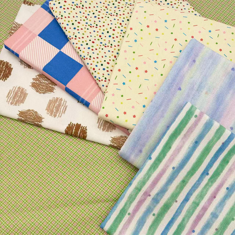原创元气糖果色清新ins风印花布加密棉麻布料diy手工布包包布桌布
