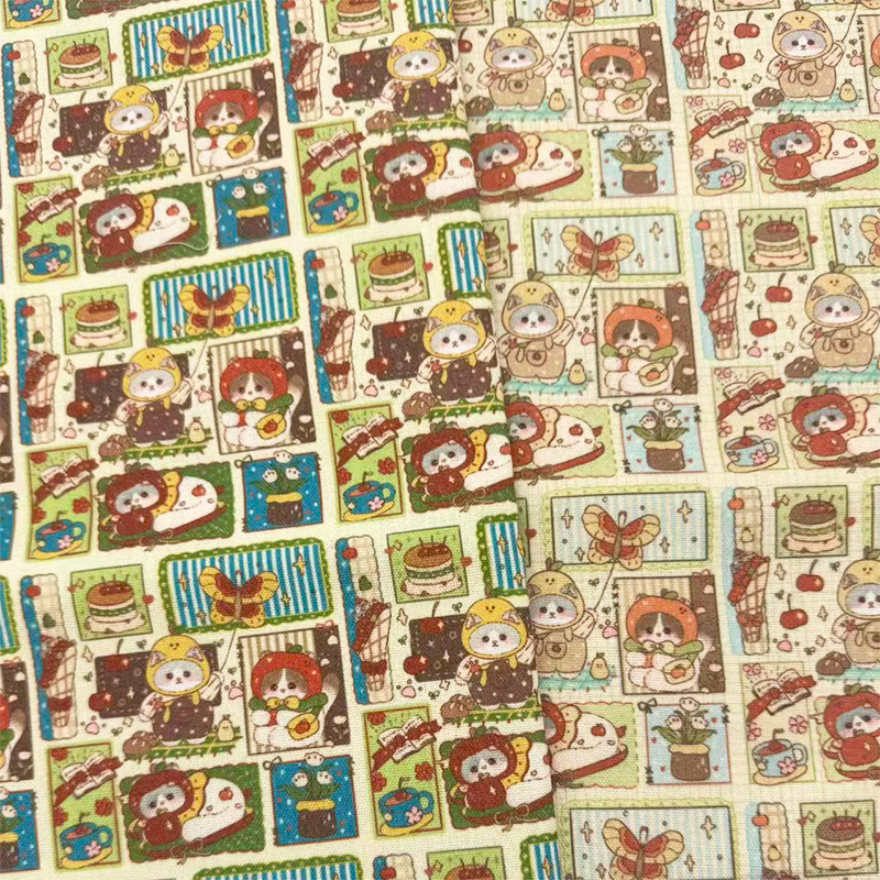 独家版权拼布野餐主题印花布diy手工布加密棉麻布料包包门帘桌布