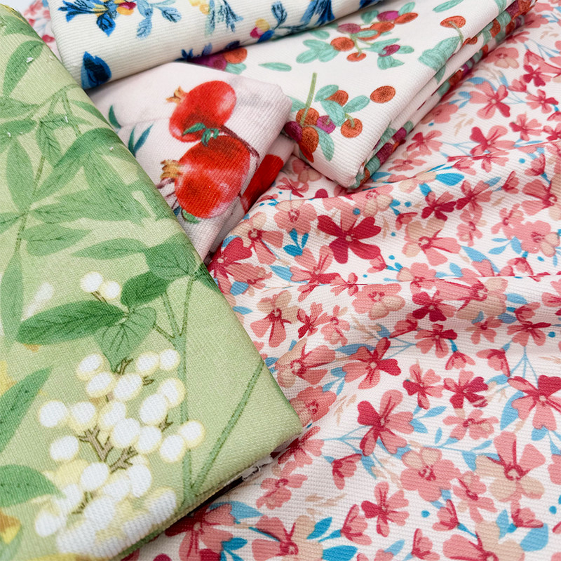 灯芯绒印花布料中国风碎花秋冬连衣裙裤子服装面料条纹布diy手工