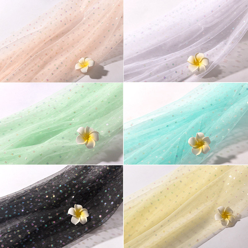 5mm幻彩烫金亮片面料网纱布料diy手工布头纱裙服装面料装饰软网纱