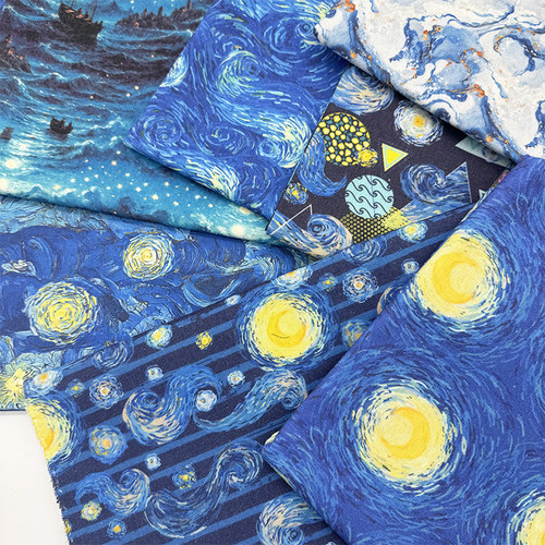 油画系列梵高星空画印花布加密棉麻布料装饰diy布头桌布面料包书