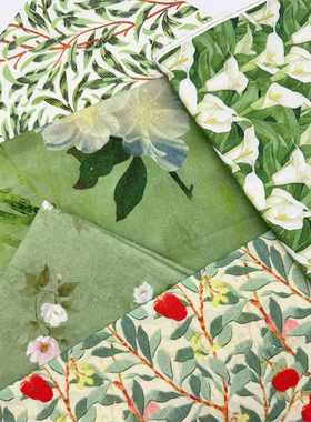 绿色植物系列印花布加密棉麻布料装饰diy布头桌布窗帘沙发布面料