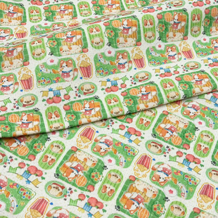 独家版权原创拼布节日猫狗印花布加密棉麻布料diy手工布门帘桌布