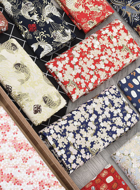 和风布料烫金棉布日式花布居家布艺纯棉服装面料布头布料清仓处理