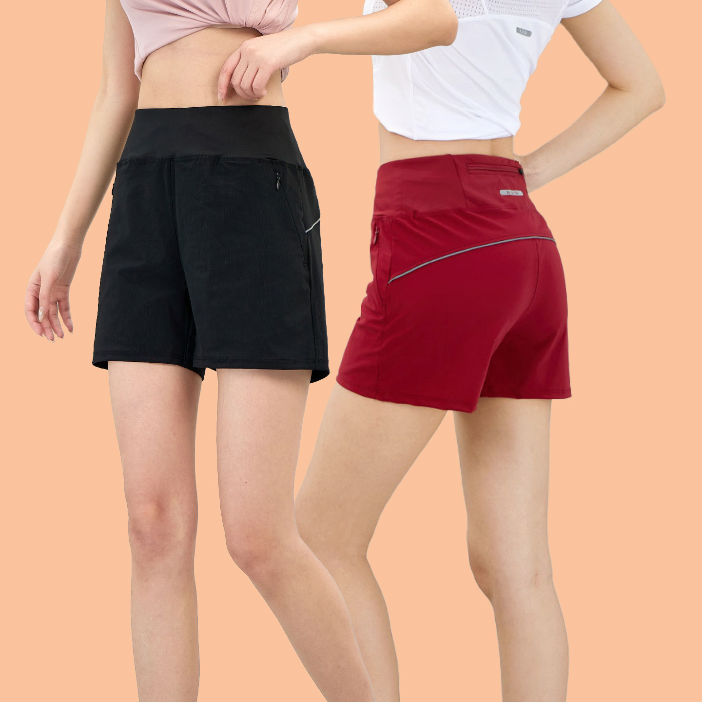 多拉链手机袋运动短裤冰丝速干夏季薄款女三分热裤沙滩裤跑步健身