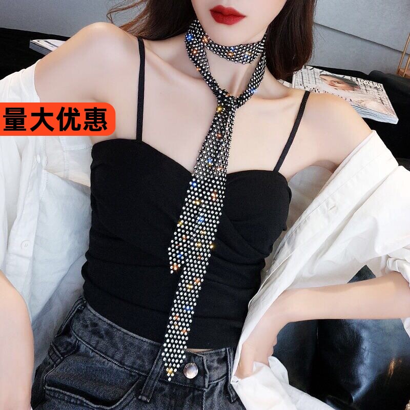 脖子舞带钻水晶女项链亮钻镶钻时尚装饰领带水钻水兵闪钻长款衣链