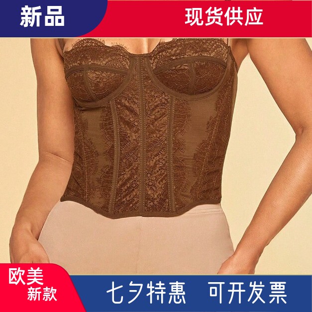 性感蕾丝鱼骨束腰上衣 可内穿外搭收腹塑形吊带胸衣 法式蕾丝聚拢