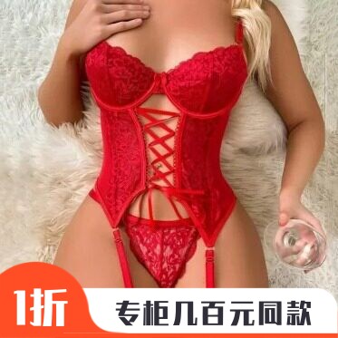 欧美跨境新款性感蕾丝红色爱心内衣蕾丝连体套装女热销