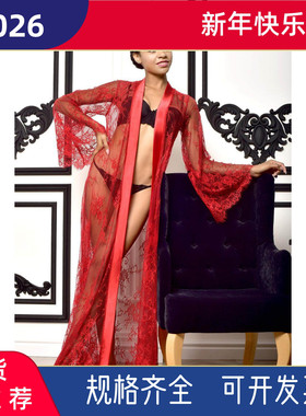 Sexy lingerie hollow lace pajamas set 性感睡袍镂空蕾丝外套