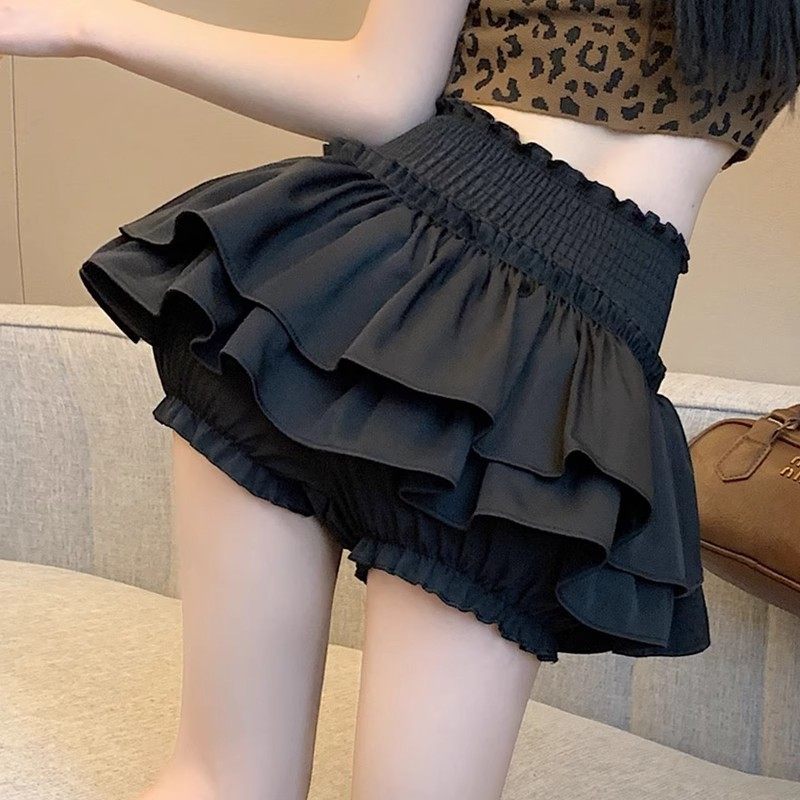 黑色松紧腰半身裙女装2024新款春夏季小个子A字包臀蓬蓬蛋糕短裙