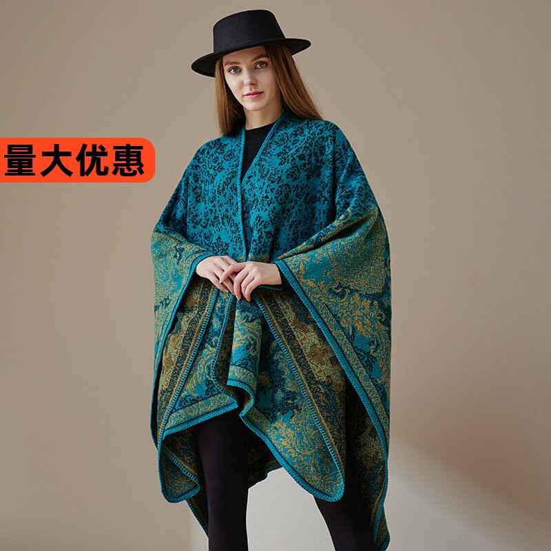 厂家现货女士开叉斗篷披肩古典风格双面流苏旅游保暖披风新款