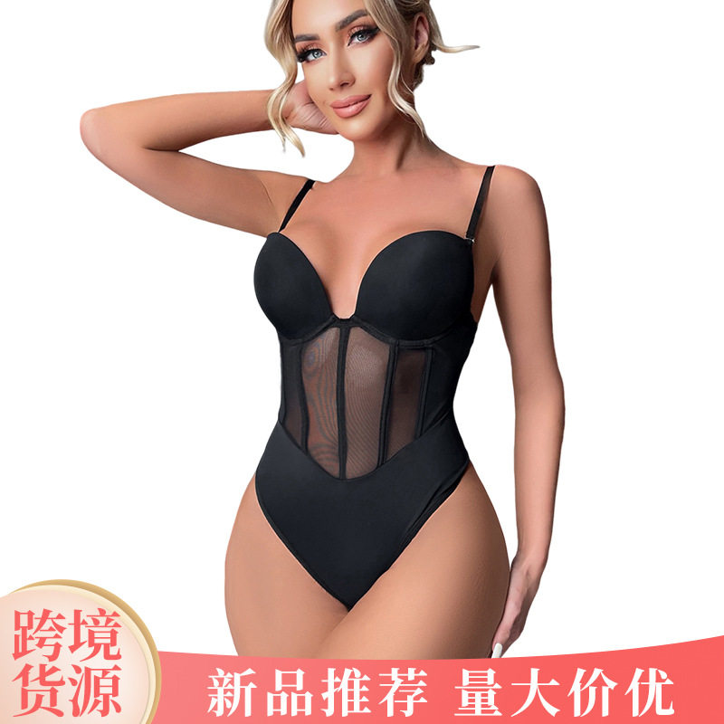 细肩带吊带连体上衣收腹束身衣露背塑形美体文胸紧身衣束身衣