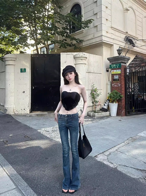 辣妹高级感缎面无肩带抹胸外穿法式氛围感独特别致小上衣收腰鱼骨