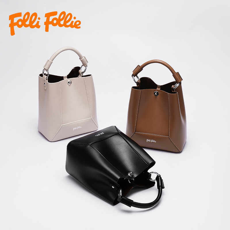 【生日礼物】follifollie新款轻奢牛皮小众手提斜挎单肩水桶包潮