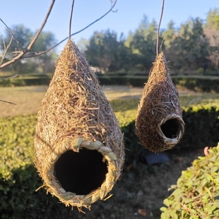 鸟窝鸟巢小鸟用品鸟笼手工草编户外田园风格 饰品农家乐挂件 仿真装