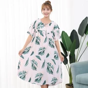 Váy ngủ nữ kích thước lớn mm200 kg cotton mùa hè cotton lỏng cho nữ đồ ngủ Nhật Bản và Hàn Quốc ngắn tay cotton lụa - Đêm đầm