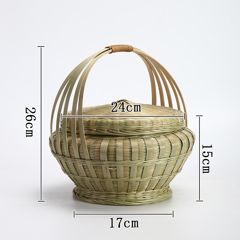 竹编手提篮带盖手工竹筐家用馒头筐零食筐带盖收纳盒果篮收纳篓