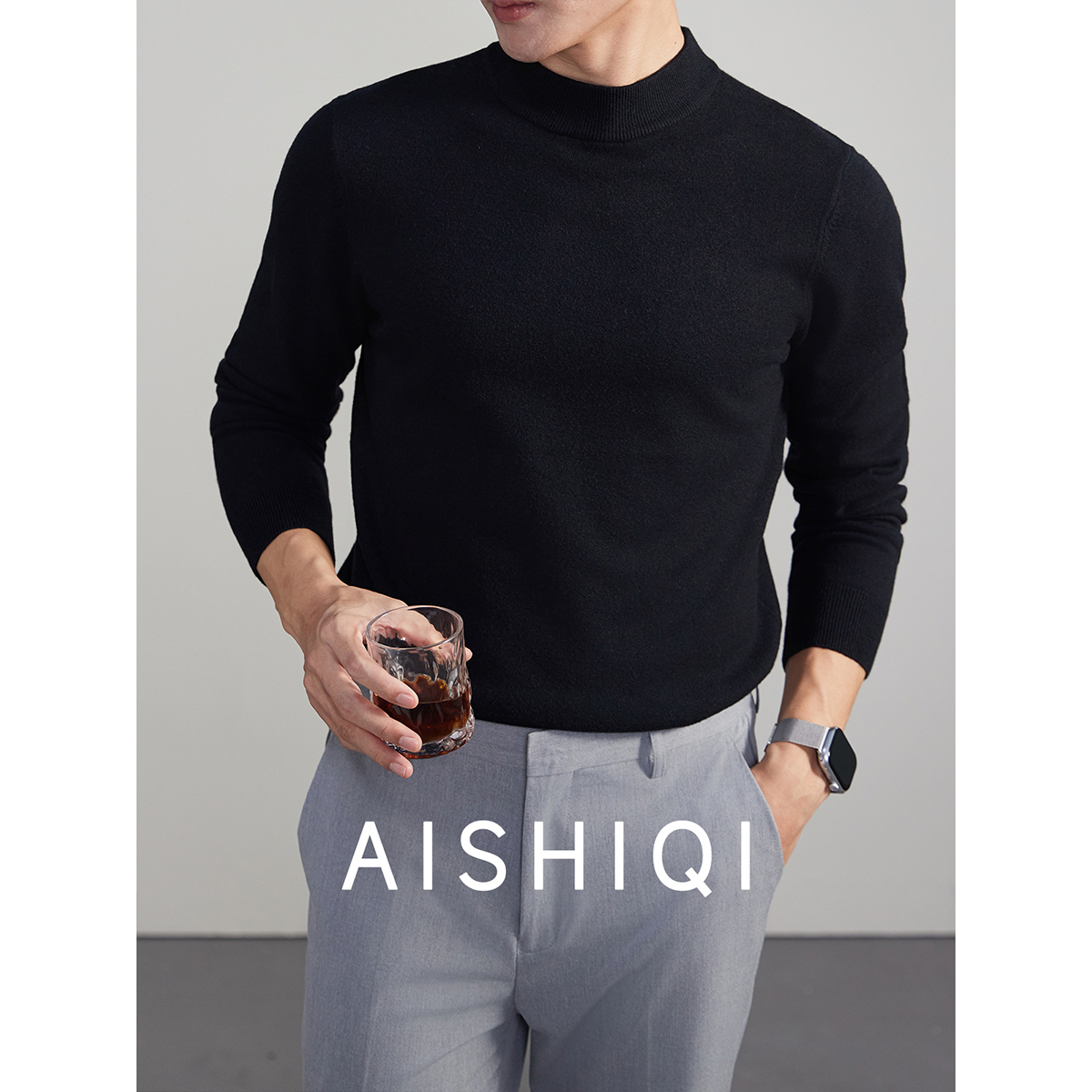 毛衣男半高领秋冬季内搭保暖定制服装男士打底衫中领针织衫男款