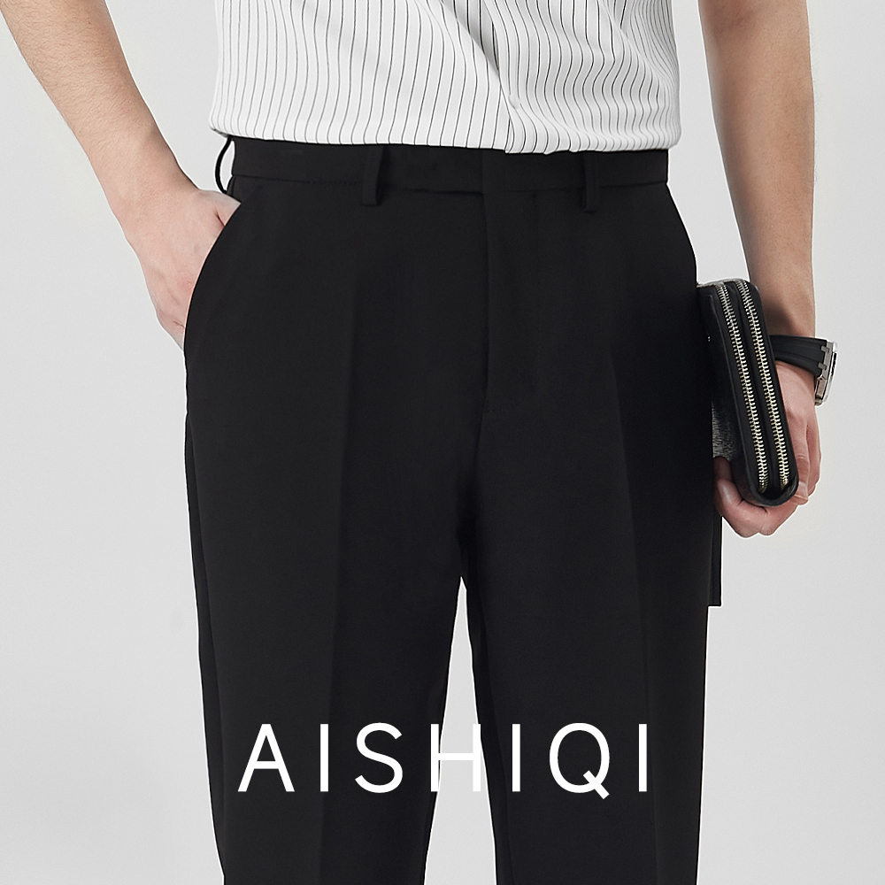 西裤男九分修身坠感男冰丝小西裤