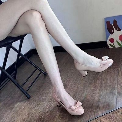 法式裸色配裙子圆头高跟鞋女2025春秋新款气质浅口粗跟玛丽珍单鞋