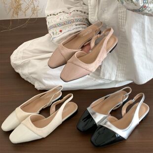 气质绝美通勤后空单鞋 法式 新款 女2025夏季 小众温柔风低跟包头凉鞋