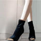 黑色尖头细跟高跟短靴女2025年春秋新款 弹力瘦瘦靴中筒袜靴单靴女