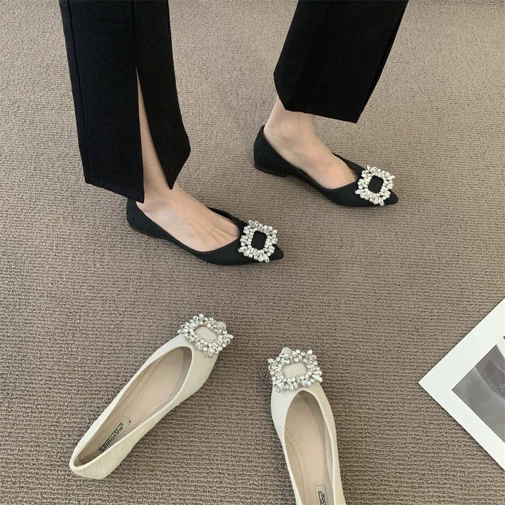 晚风气质水钻法式平底鞋温柔小香风单鞋女夏款黑色浅口奶奶女鞋子,女鞋,乐福鞋（豆豆鞋）,淘宝优惠券,粉丝福利购,淘宝优惠卷