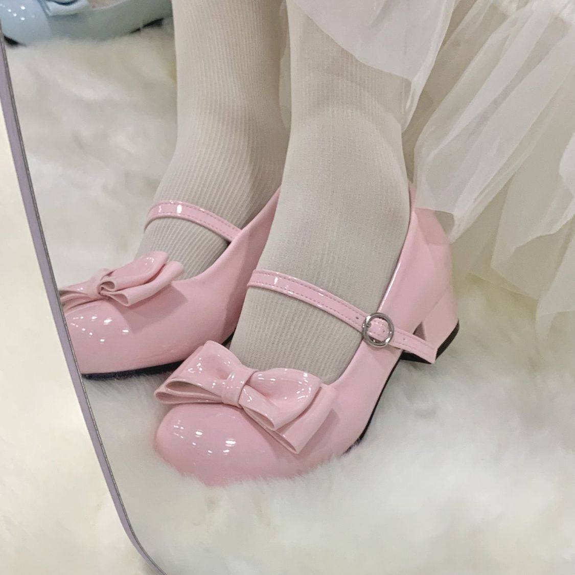 洛丽塔玛丽珍小皮鞋女配裙子百搭浅口蝴蝶结jk单鞋粉色鞋子高跟鞋,女鞋,玛丽珍鞋,淘宝优惠券,粉丝福利购,淘宝优惠卷