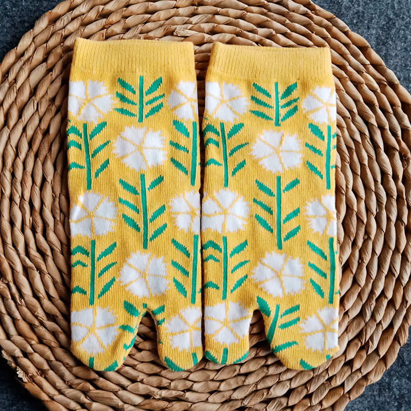 满19元包邮 日系提花女士二趾袜棉袜子两指分夹角足袋木屐短船袜