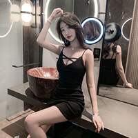 蕾丝交叉低胸辣妹性感夜总店技师浴场工作服修身包臀吊带连衣裙夏 thumbnail 4