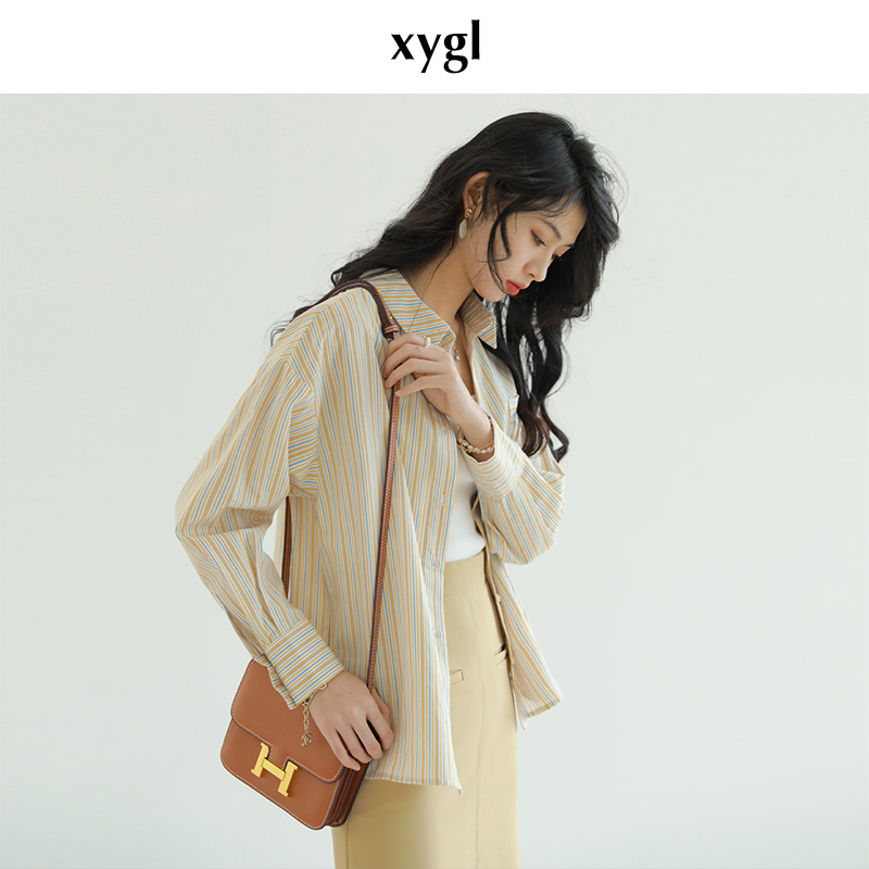 稀有概率简约文艺新疆棉条纹衬衫