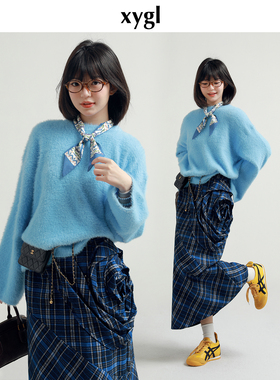 稀有概率 浮生花境 原创设计格子半身裙女秋冬不规则高腰长款裙子