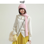 女秋冬复古波点长袖 稀有概率 原创设计荷叶边娃娃领白色衬衫 上衣