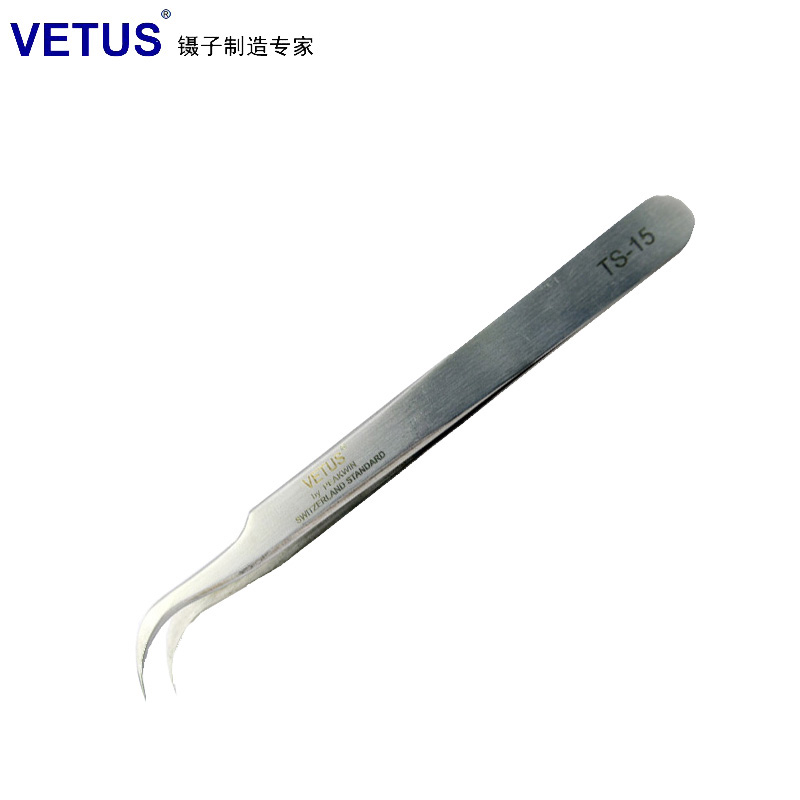 VETUS镊子高弹性高精密不锈钢尖头弯头镊子 TS-15