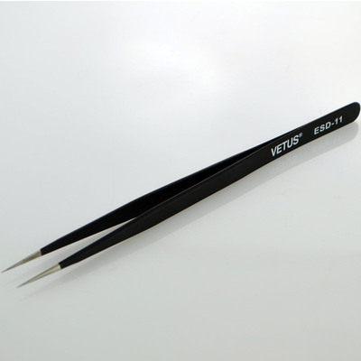VETUS镊子 高弹性精细不锈钢尖头镊子夹持工具镊子 ESD-11