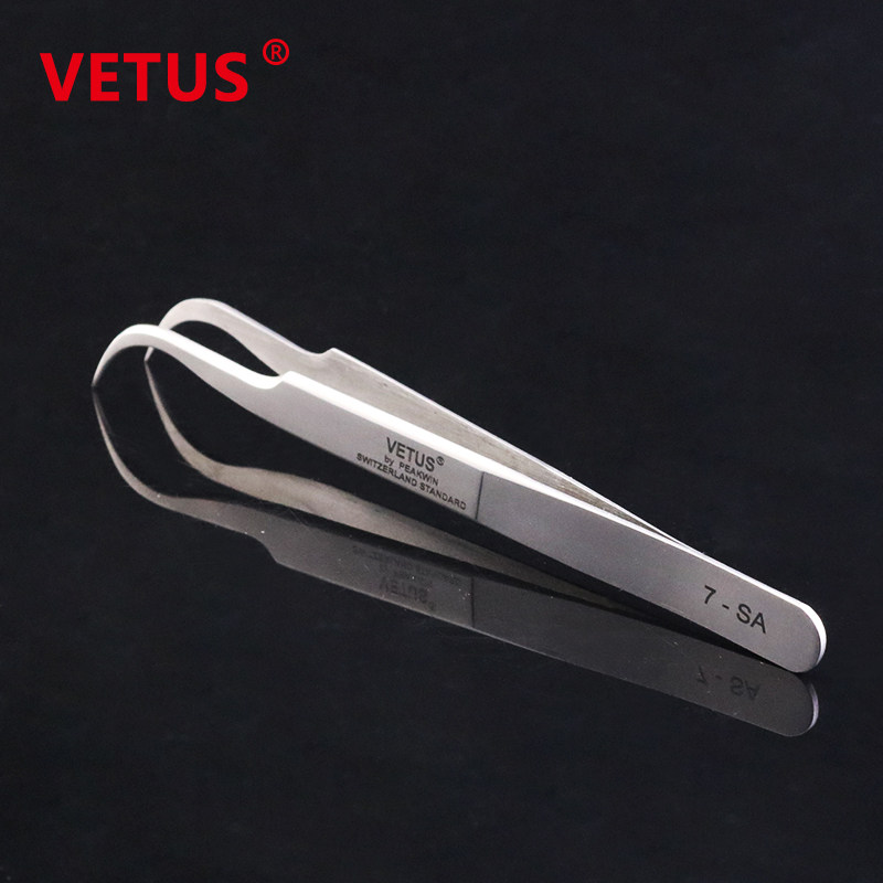 VETUS镊子 精细高精密防磁耐酸碱不锈钢弯尖头镊子 弯嘴镊子7-SA
