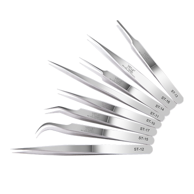 VETUS镊子 高弹性精细高精密不锈钢尖弯头镊子 ST-15精装
